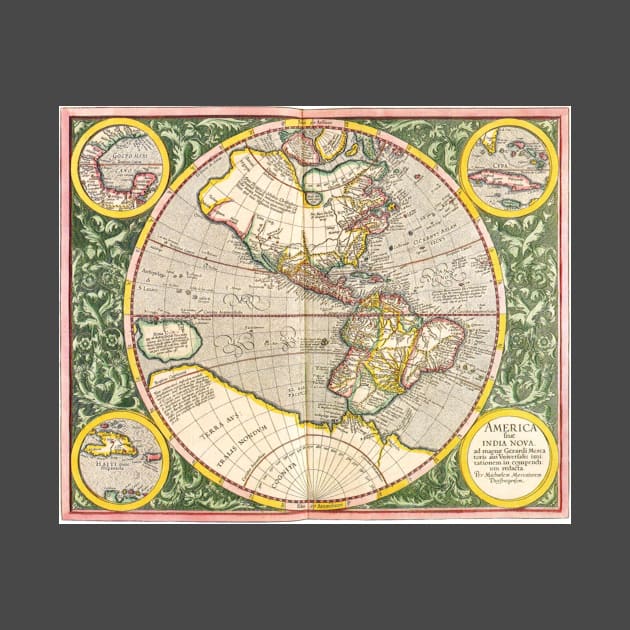 Antique Map of the Americas by Michael Mercator by MasterpieceCafe