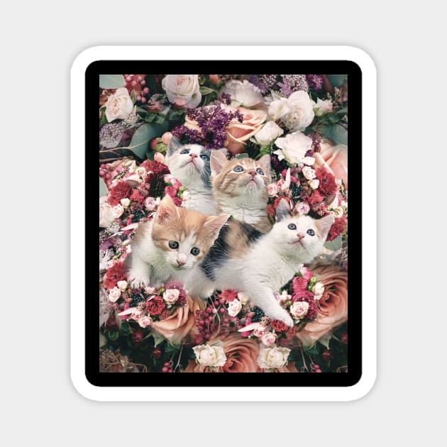 Cute Kitty Cat Flower Magnet by Random Galaxy