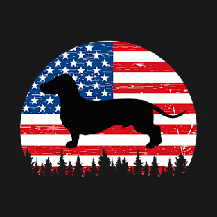 Vintage Retro Dachshunds American Flag 4th of July Gifts T-Shirt