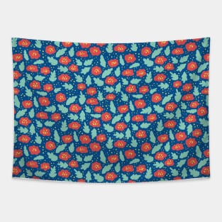 Ditsy Red Flowers on Blue Tapestry