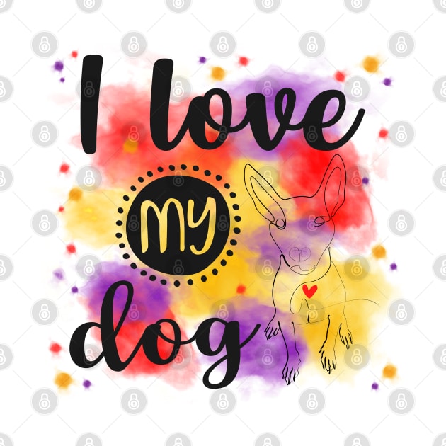 I Love My Dog Line Art Drawing by THE Dog Designs