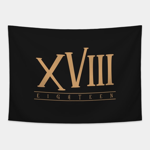 XVIII (Eighteen) Gold Roman Numerals Tapestry by VicEllisArt