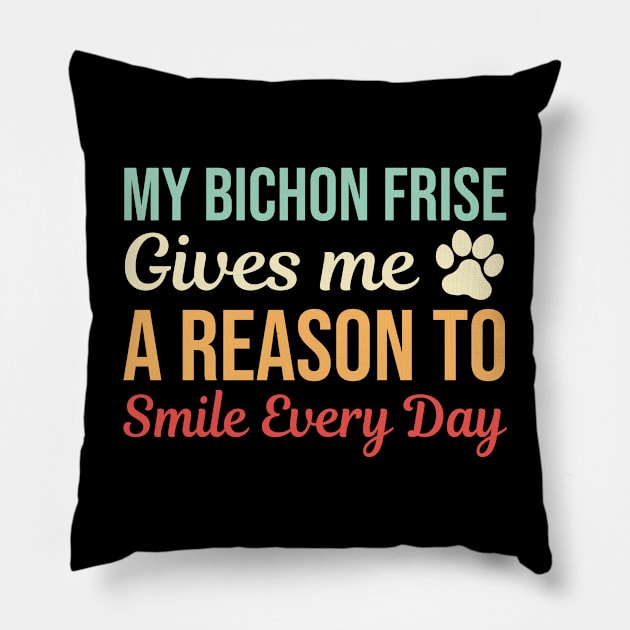 My Bichon Frise Gives Me A Reason To Smile Pillow by White Martian