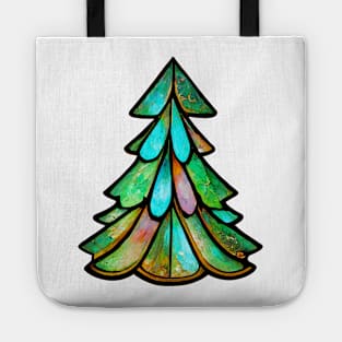 Art Nouveau Style Stained Glass Christmas Tree Tote