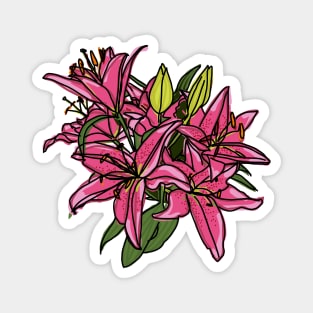 Pink Lily Flowers Digital Painting Magnet