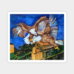 Bald Eagles above Night New York City Magnet