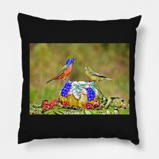 Painted Bunting Pair Birds Pillow