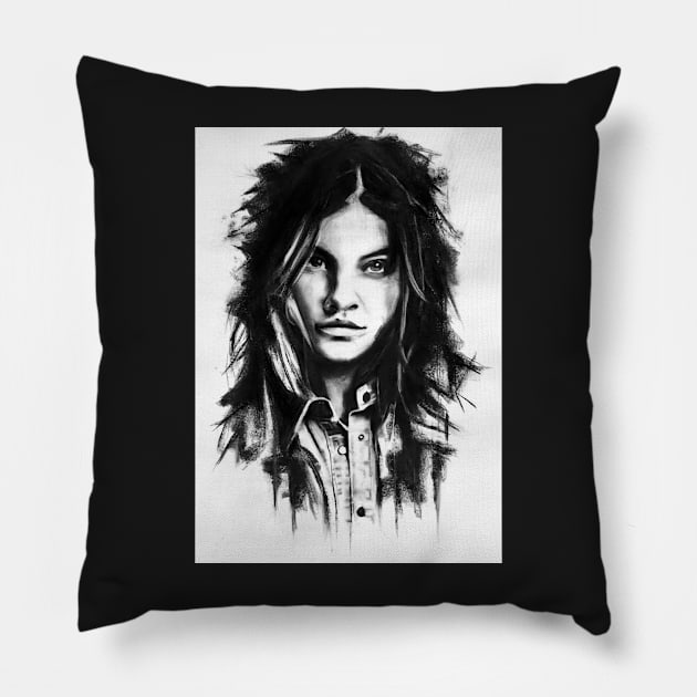 Cindy charcoal portrait Pillow by stoekenbroek