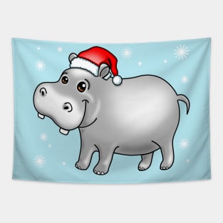 Cute Hippo For Christmas Hippopotamus Tapestry