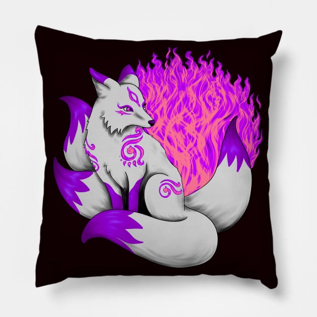 Purple Kitsune Fox Pillow by Lady Lilac