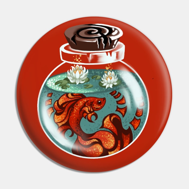Red Beta Fish in a Potion Pin by Artsy Rew