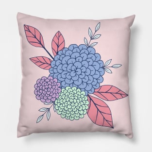 Wild colorful flowers botanical design in blue, lilac, green and pink Pillow