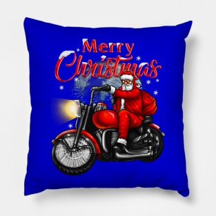 Merry Christmas Biker Santa Pillow