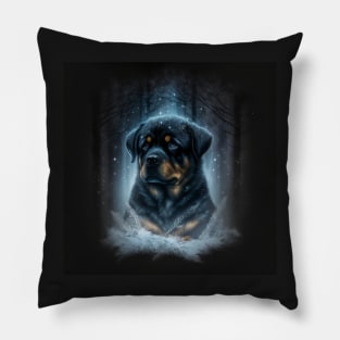 Mysterious Rottweiler In The Forest Pillow