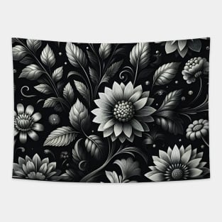 Silver Floral Illustration Tapestry