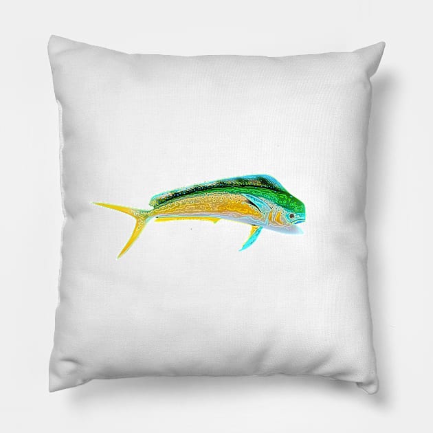 Mahi Mahi Line Art Design Pillow by PhotoArts