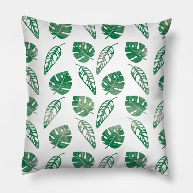 Monstera Leaf Tropical leaves Botanical Plants Pattern Pillow by Trippycollage