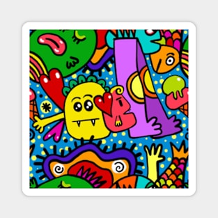 Colorful Doodle Monsters Halloween Magnet