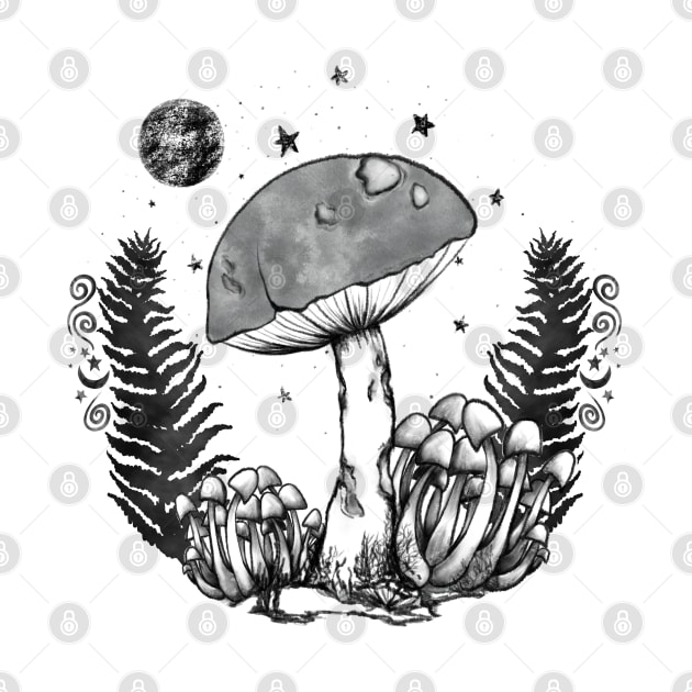 Foraging Mushroom on the Forest Floor Line drawing by Bessette Art