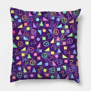 Retro Shapes Peace Signs On Purple Pillow