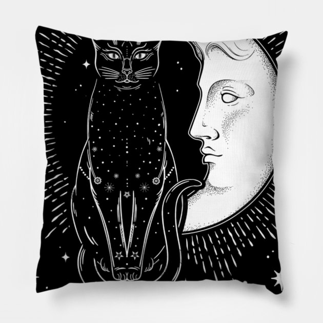 Tarot Card Crescent Moon And Cat Graphic T shirt Pillow by Tisine