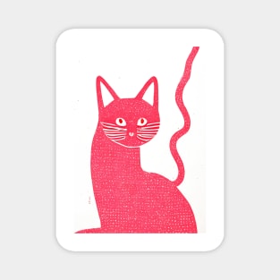 Pink Stamp Print Cat Retro Poster Vintage Art Cat Wall Illustration Pink Illustration Magnet