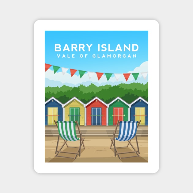 Barry Island Beach Huts, South Wales Magnet by typelab