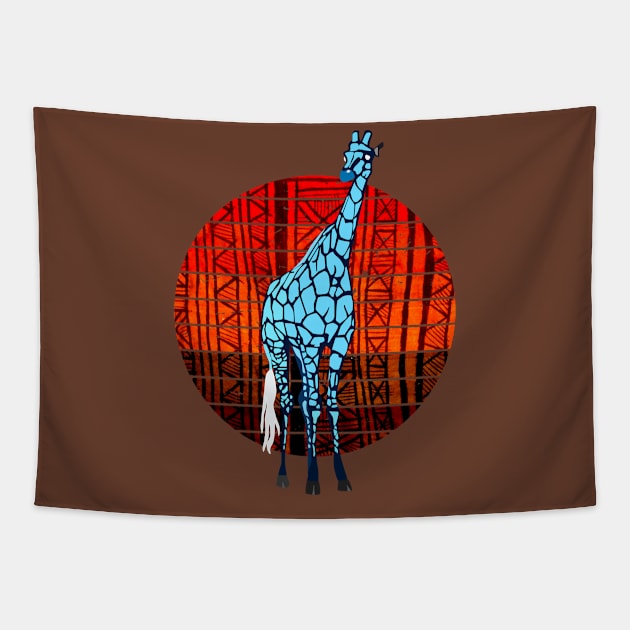 Blue Giraffe and African Sun Tapestry by Heartsake