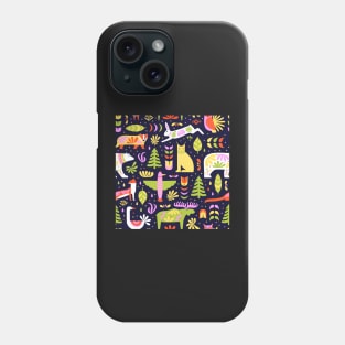 Brightly colored festive Canadian wildlife on a dark background Phone Case