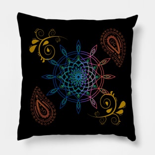 Black dreamcatcher and paisley motif pattern mandala design illustrations Pillow