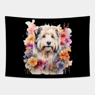 A old english sheepdog decorated with beautiful watercolor flowers Tapestry