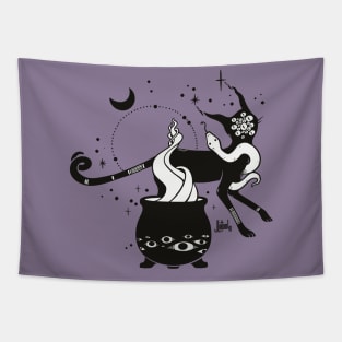 Black Cat Witch With Cauldron, Gothic Art Tapestry