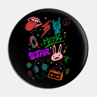 Rock n roll Graffiti skull neon doodle Pin