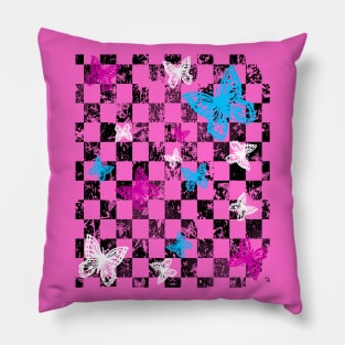 Butterfly Checkerboard (Dark Version) Pillow