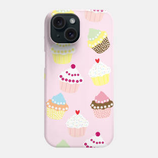 Cupcake pattern with pink background Phone Case