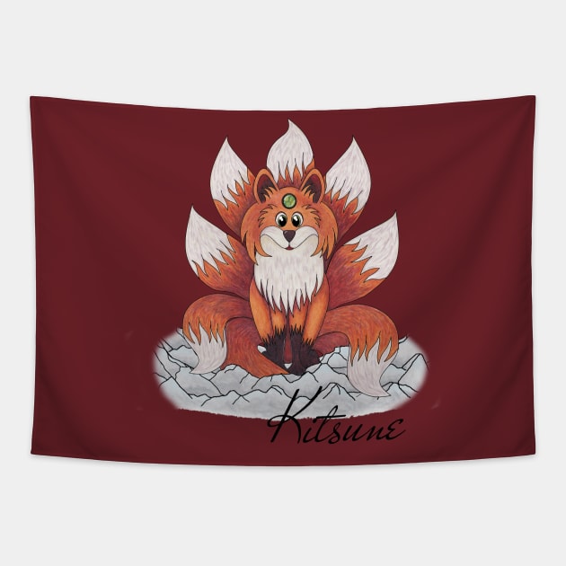 Cute Cryptid - Kitsune Tapestry by TJWArtisticCreations