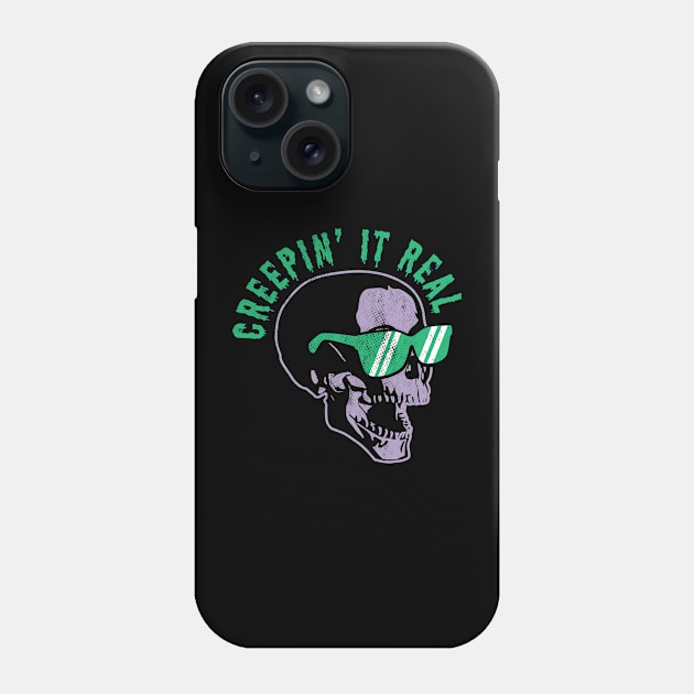 Creepin' It Real Halloween Skull with Sunglasses Spooky Pun Phone Case by OrangeMonkeyArt