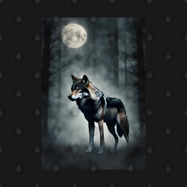 Mysterious Wolf in the Foggy Dark Forest Vintage by Art-Jiyuu