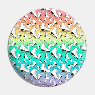 Figure Skates on Pastel Rainbow Background Design Pin