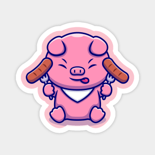 Cute Pig Chef Eating Sausage Cartoon Magnet