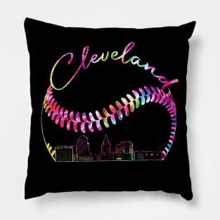 Tie dye, cleveland, skyline, baseball city, baseball lover Pillow