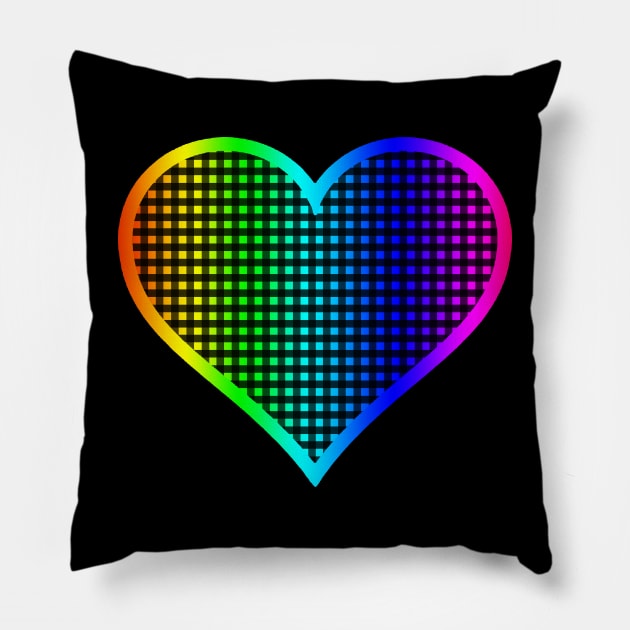 Rainbow and Black Gingham Heart Pillow by bumblefuzzies