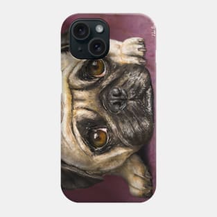 Digitally Painted Pug Portrait on a Purple Background Phone Case