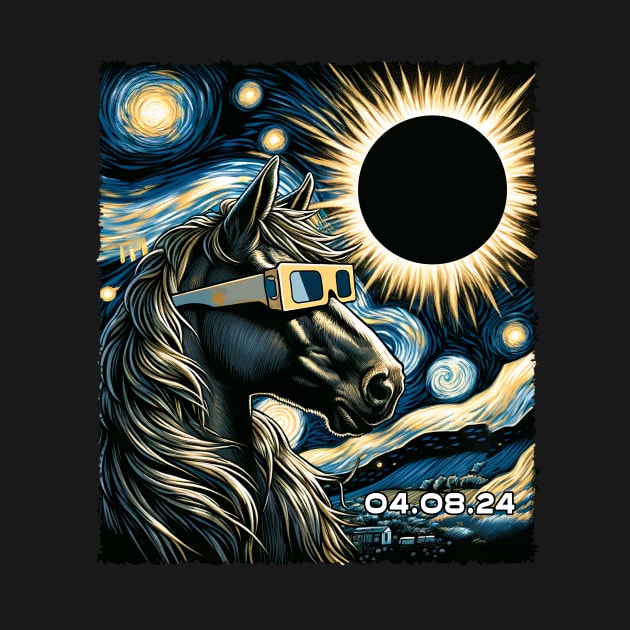 Galactic Equine Majesty: Horse Eclipse Adventure Tee for Equestrians by ArtByJenX