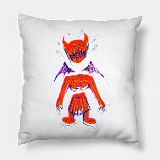 screaming red devil kids pencil drawing Pillow