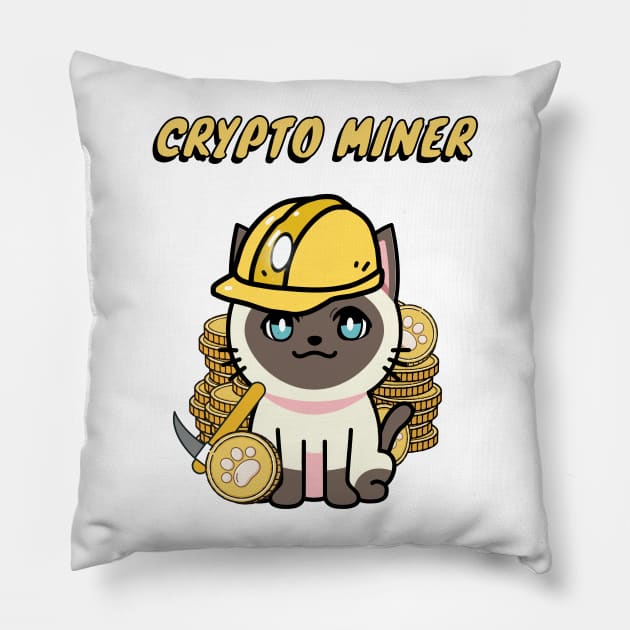 Cute Siamese cat is a crypto miner Pillow by Pet Station