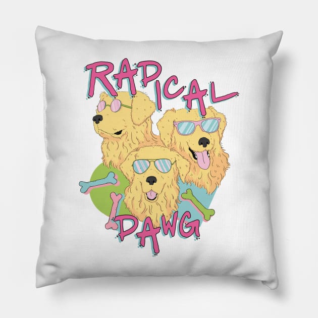 radical dawg - eighties retro golden retriever dog design Pillow by pupperoni