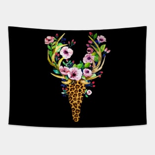 Leopard Deer Watercolor Floral Tapestry