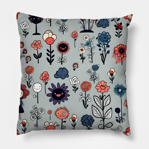 Funny Floral Fabric Pattern Pillow by AlexBRD