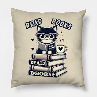 Funny cat Read Books book lovers cat lovers Pillow